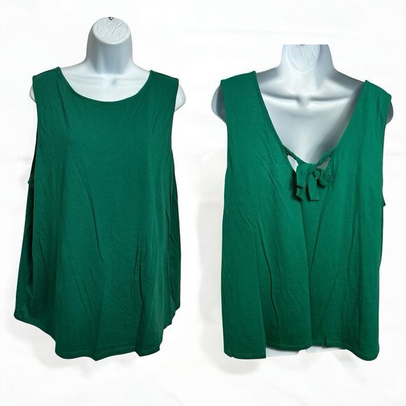 Banana Republic Green Designer Tee Sleeveless Blouse Sz XL Back V Bow Cotton - Picture 1 of 7